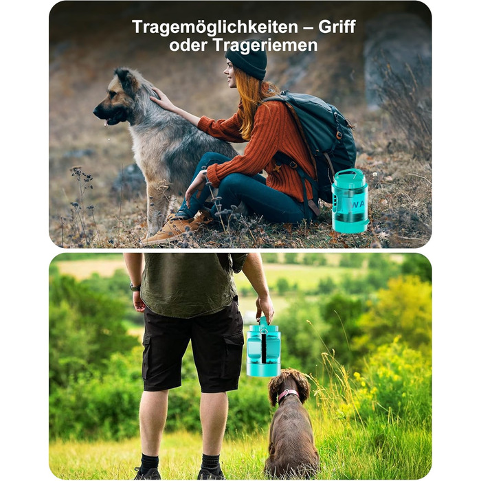 Поїлка для собак Lesotc 2200 мл, велика, для подорожей та кемпінгу (м'ятний)