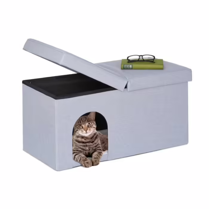 Relaxdays Cat Cave in Grey with Lid
