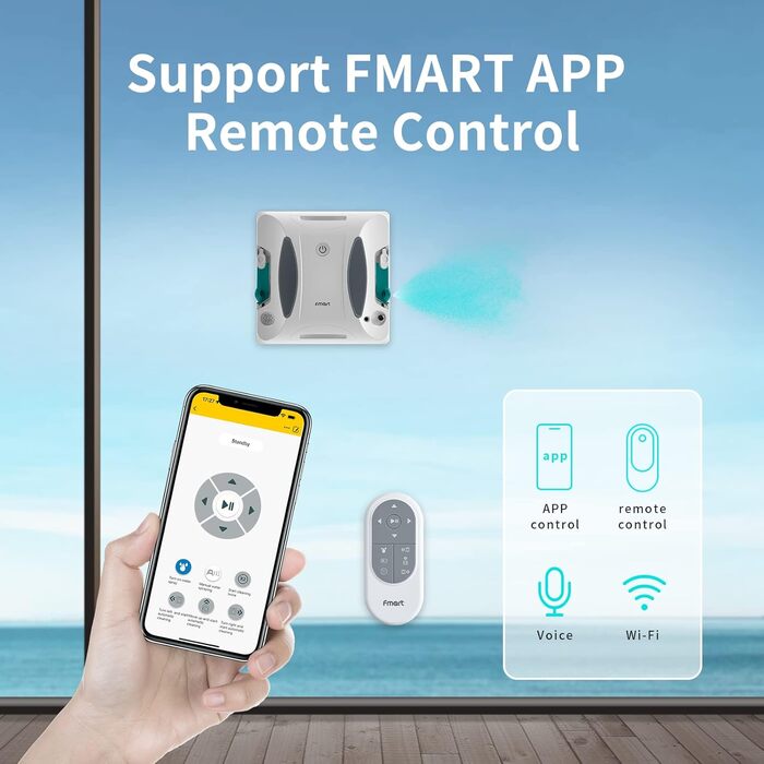 Робот для миття вікон Fmart W6 з подвійним розпиленням, 60 мл резервуар, 3800 Па, автоматичне очищення, виявлення країв
