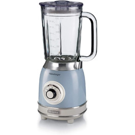 Vintage Ariete 583 Glass Mixer, Retro Multi-Function Mixer with 4 Blades, 4 Speeds + Pulse Function, Ice-Crusher Function, 1.5 Liter Capacity, 1000W, Light Blue Blue Single