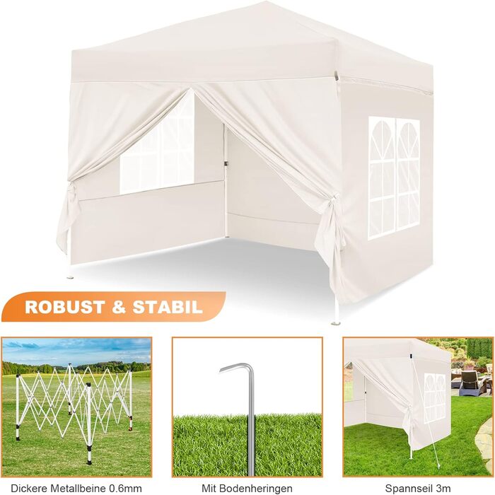 Gazebo, Leadyeah Pop-Up Pavilion with Sides, Foldable Camping Pavilion 2.5 x 2.5, Heavy-Duty Pavilion Tent, Fully Waterproof, 50+ UV Protection for Camping, Party - Beige (2.5m Beige)