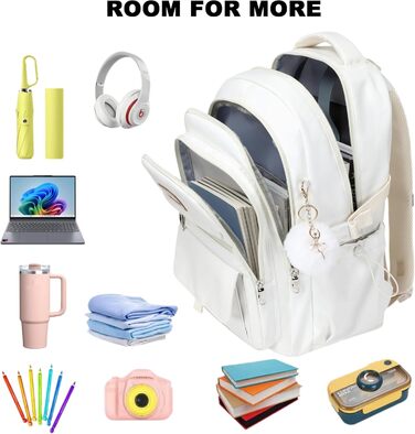 Шкільний рюкзак для підлітків, дівчаток, 3-в-1: рюкзак, ланчбокс, пенал, бежевий (15.6