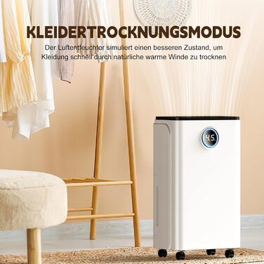 12L/Day Dehumidifier, Auto Dehumidification, 24H Timer On/Off, Continuous Drainage, Powerful Room Dehumidifier with LED Display and Control, Against Moisture