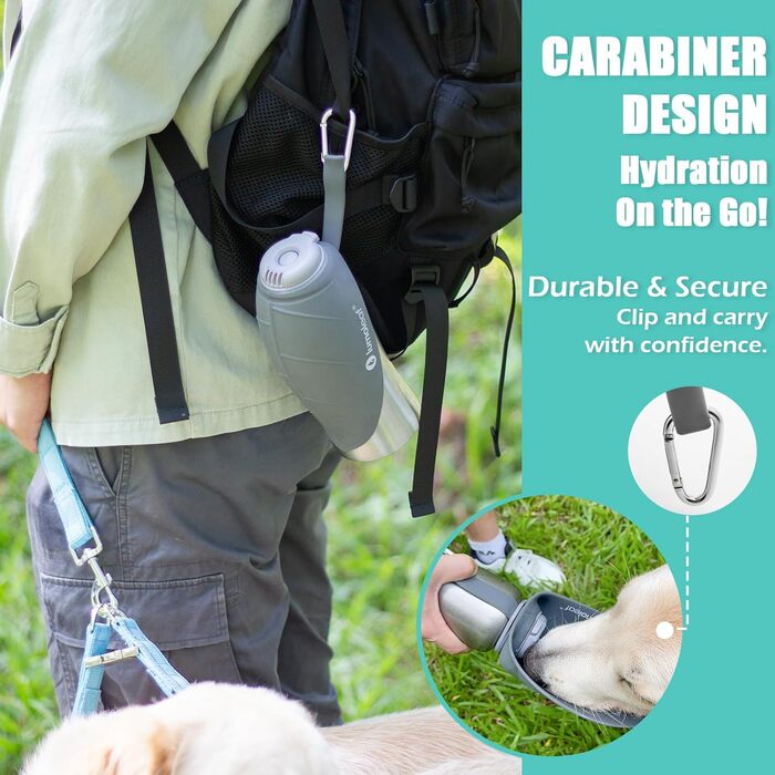 LumoLeaf Stainless Steel Dog Water Bottle - 800ml Portable Pet Water Dispenser for Travel, Hiking & Camping (Gray)