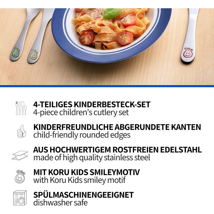 Набір дитячого столового прибору Koru Kids® Kinderbesteck (4 шт.) з нержавіючої сталі, для дітей від 3 років