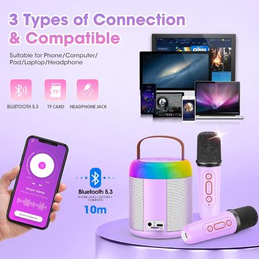 Караоке машина для дітей з 2 мікрофонами, фіолетова. Подарунок для дівчинки 3-12 років. Караоке мікрофон, іграшка для дітей