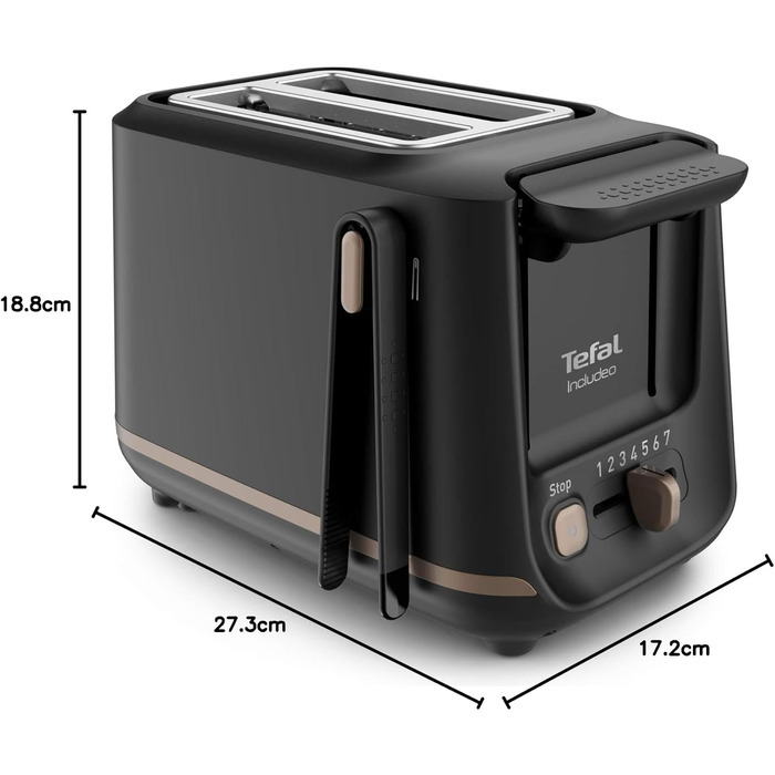 Tefal 2-Slice Toaster with Magnetic Clamps, Large Controls, 7 Browning Levels, Removable Crumb Tray, Lift Function TT533811, Black