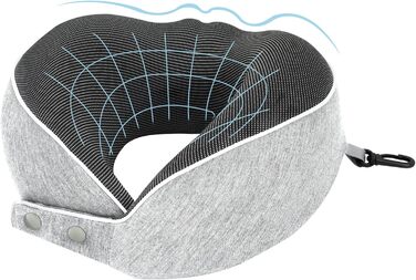 Подушка для шиї Comfy для подорожей: регульована подушка з memory foam, 3D-маска для сну, підтримка 360°, для літака, авто, поїзда (світло-сіра)