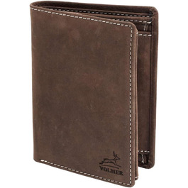 Fa.Volmer ® Leather Wallet for Men with RFID Protection - soft suede, light stitching - 12 card slots - Portrait format - Brown