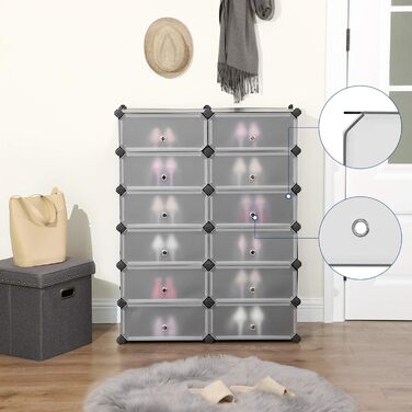 SONGMICS Plastic Shoe Rack, Shelf System, Stackable Shelf, Storage Shelf, Wardrobe, Shoe Storage, Metal Wire, 83 x 31 x 105 cm, White LPC26W (12 Compartments (83 cm wide), Black)