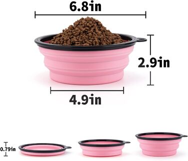 Складані годівниці для собак SLSON (2 шт.) з кришкою та карабінами. Зручні для прогулянок, подорожей та щоденного використання (L, блакитний, рожевий)