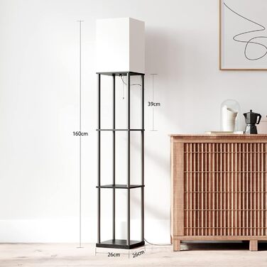 Стійка лампа з полицею для вітальні у стилі вінтаж, чорна. Металева підлога, 3 режими кольору, тканинний абажур, вимикач на ніжці. Ідеальна для вітальні, спальні, офісу.