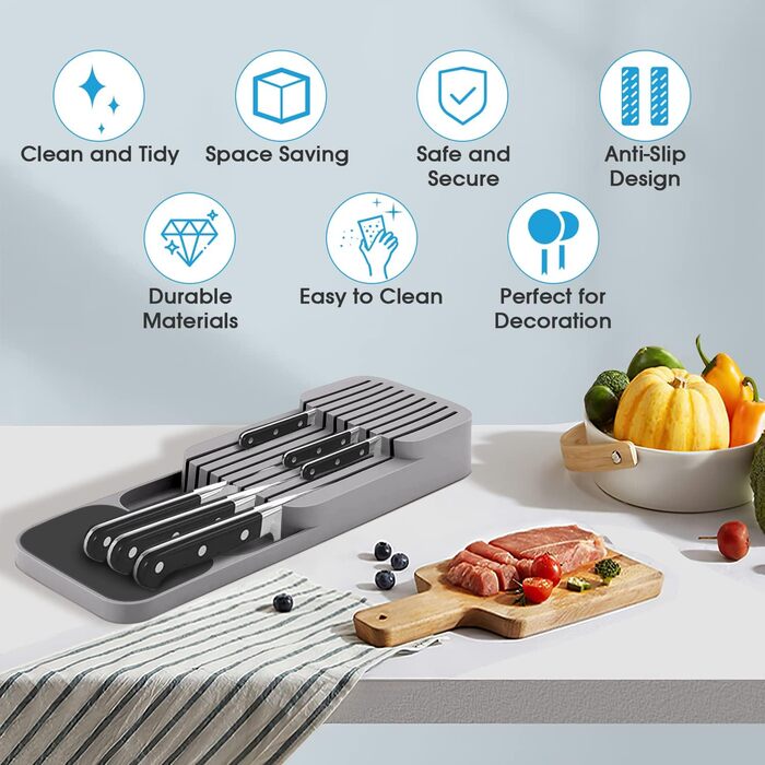 Органайзер для ножів у шухляду двоярусний, на 9 ножів, сірий - безпечне та компактне зберігання