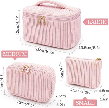Набір косметичок для жінок: 3 шт. для макіяжу, подорожей та повсякденного використання (рожевий)