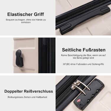 Набір валіз Merax 5 шт. (M-L-XL) з ABS-пластику, TSA-замок, розширювані, з сумкою та косметичкою, Бежевий + Чорний