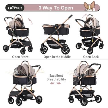 3 в 1 Візок для собак з знімним сидінням для подорожей, переноска для собак, складаний, візок для домашніх тварин для дітей до 25 кг, Рожевий, Шампань, 25 кг