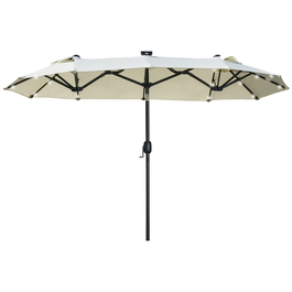 Outsunny Double Canopy Patio & Pool Umbrella 116 x 86 inches with LED Lights, Adjustable Tilt, Polyester & Steel, Beige
