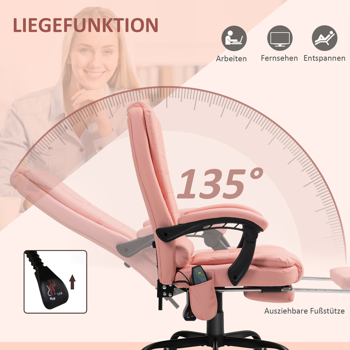 Vinsetto Office Chair with 7-Point Massage, Ergonomic Office Swivel Chair with Reclining Function, Height-Adjustable Executive Chair with Remote Control, 120 kg Load Capacity, for Study Room, Office, Pink | Aosom