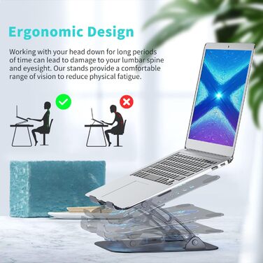 Підставка для ноутбука з регулюванням висоти та RGB вентилятором, складана з алюмінієвого сплаву, для MacBook, Laptop 10-17' (сіра)