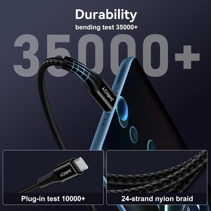 Кабель USB-C [2 шт] 3.1A, чорний, 1м + 2м. Сумісний з Samsung Galaxy, Huawei, Note, S, P, A, та іншими пристроями