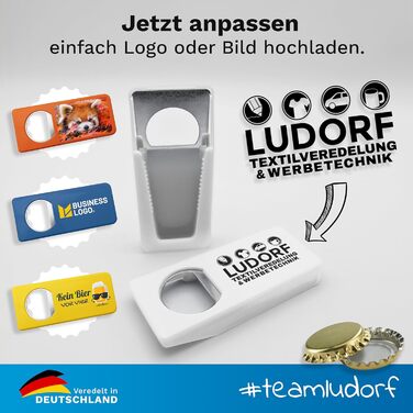 Персоналізований відкривачка для пляшок #teamludorf з кришкою, 7 кольорів, друк фото і тексту, білий, 25 шт.