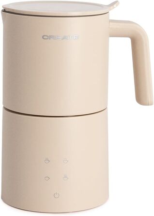 Електричний спінювач молока MilkFrother Cremeweiß з сенсорним екраном, 4 автоматичні програми, система безпеки, 350 мл, для гарячих та холодних напоїв, 400W (пісочний колір)