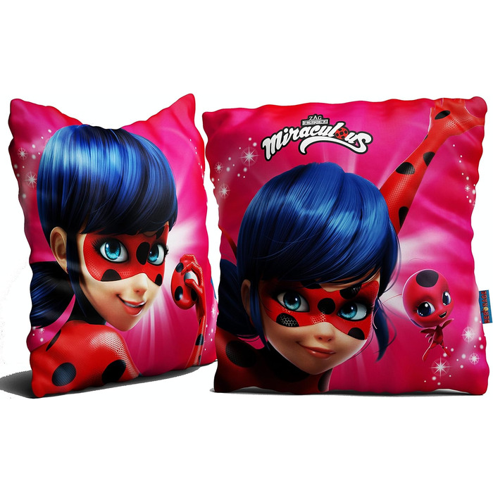 Декоративна подушка Miraculous Леді Баг 40x40 см для дітей, авто, дивану, реверсивна, з героями Марінетт, Адріан, Кет Нуар, Париж, до постільної білизни