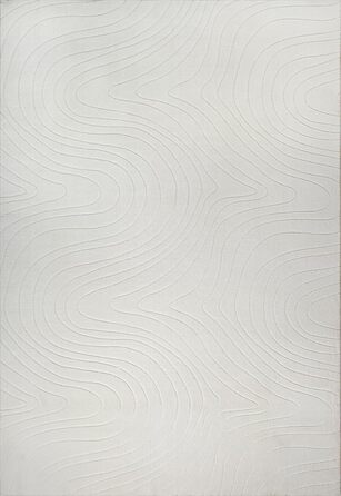 Килим Rio - сучасний та м'який килим для вітальні та спальні з антиковзним покриттям та 3D-ефектом, пухнаста поверхня, легкий у догляді та міцний, білий, білий-1 (80 x 150 см, кремовий-5)