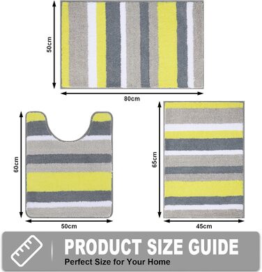 Pauwer Non-Slip Bath Mats Set, 3-Piece Bath Rug Soft Microfiber Absorbent Bathroom Rug Machine Washable Bath Mat for Bathroom Living Room (Yellow) Yellow 50 x 80 cm + 45 x 65 cm + 50 x 60 cm
