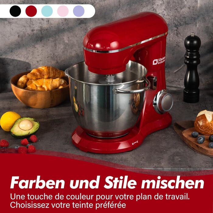 Кухонна машина Küchenmaschine 6 л, 1300 Вт, 10+ швидкостей, з набором насадок (міксер, гак для тіста, вінчик), темно-зелений/червоний
