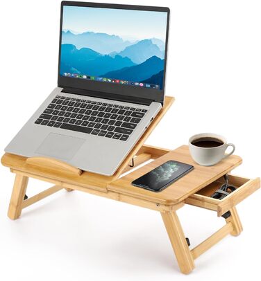Столик для ноутбука 50x30 см з бамбука з ящиком та вентиляційними отворами | Столик для ліжка, колін