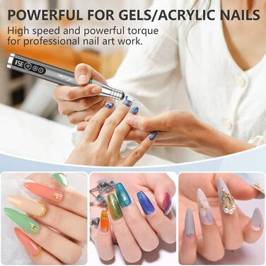 Електрична машинка для манікюру та педикюру Kredioo бездротова, 35000 об/хв з 6 насадками для видалення кутикули, шкарлагу, акрилу та гелю