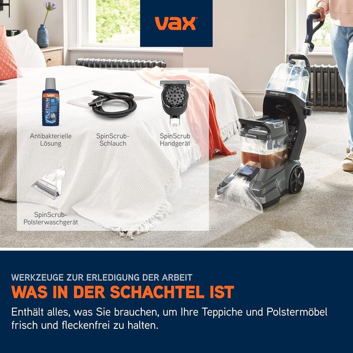 Vax SpinScrub Power Plus: Чистий дім без зусиль! Потужний мийник для килимів та м'яких меблів з технологією SpinScrub, XL-резервуар, швидке висихання та ефективне видалення плям. Підходить для дому.