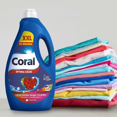 Рідкий пральний засіб для кольорових речей Coral Optimal Color XXL з формулою захисту кольору, 60 прань (набір 2 шт)