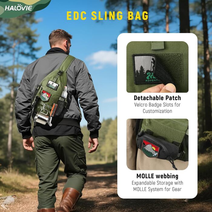 Чоловіча тактична сумка на плече HALOVIE, захист від крадіжок, Crossbody Sling Bag, армійний колір