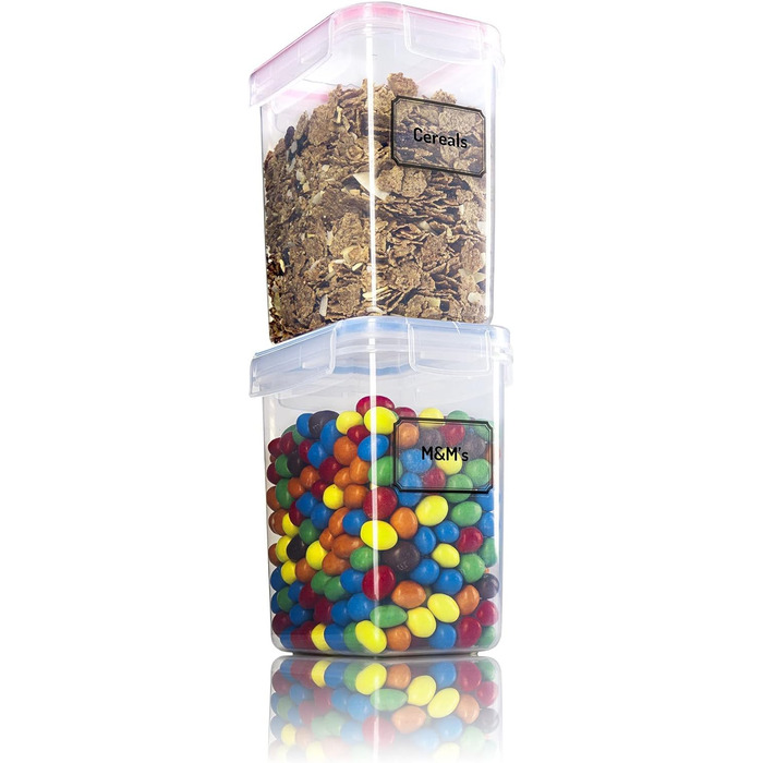 TNM Storage Container Set (4x1.6L), Airtight Food Storage Boxes for Kitchen - Plastic Containers with Lids, Cereal Dispenser & Freshness Containers, BPA-free Plastic, Storage for Noodles, Cereal, Rice, Flour - Coloured Food Container 1.6l