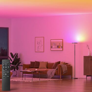 LED торшер, 42W, 16 мільйонів кольорів RGBCW, WiFi, керування через Alexa/Google Home, синхронізація з музикою, регульована яскравість, двосторонній, для вітальні та спальні (RGB-36W)