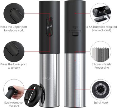 Електричний відкривачка вин CIRCLE JOY - автоматичний штопор з ножем для фольги, нержавіюча сталь