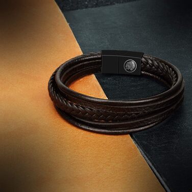 Чоловічий шкіряний браслет Casisto.J з нержавіючою сталлю, гравіювання, чорний, плетений, з магнітною застібкою, 18 см, коричневий, індивідуальний дизайн