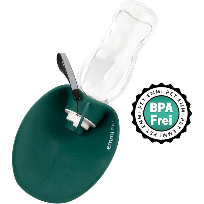 Турбувачка для собак Emmi-pet 600 мл з контейнером для корму 150 мл – портативна пляшка для води та їжі для собак, ідеальна для подорожей, прогулянок та активного відпочинку. Гігієнічна, легка в очищенні. Аксесуар для собак. Зелений колір, 580 мл