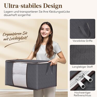 Органайзер для зберігання постільної білизни Lifewit (3 шт, 60 л), сірий - коробка для білизни, речей, постільних речей