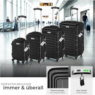 Набір валіз Tectake® 4 шт. з ABS-пластику, S-M-L-XL, з роликами, телескопічним ручками та замками, з ваговою та аксесуарами для валіз