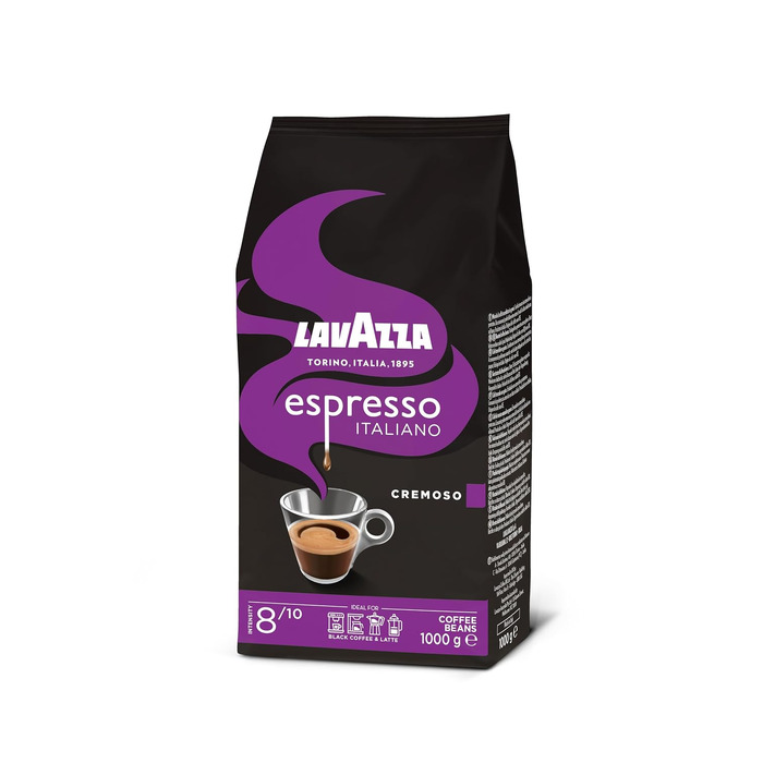Кава в зернах Lavazza Cremoso, суміш Арабіки та Робусти, середній обсмал, ноти какао та спецій, інтенсивність 8/10, 1 кг