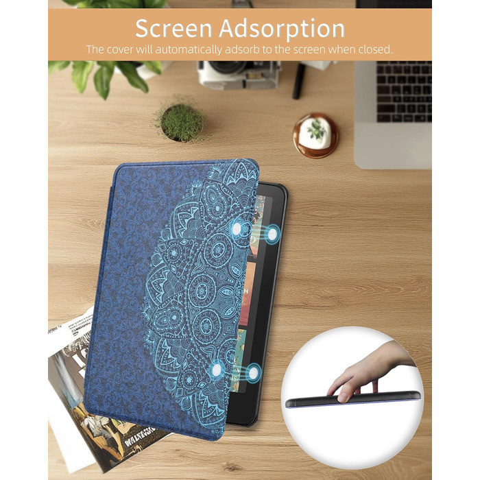 Чохол для Kindle Paperwhite 12-го покоління (2024) та Kindle Colorsoft Signature Edition, тонкий захисний чохол з авто-сном/пробудженням (Блакитна квітка)