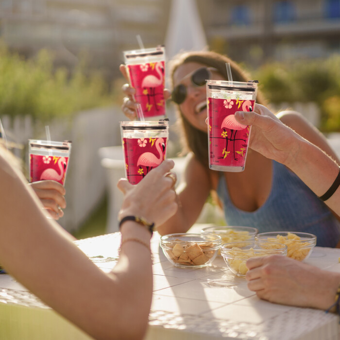 Relaxdays Set of 4 Drinking Glasses with Flamingo Motif