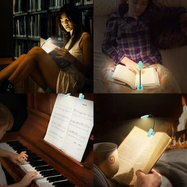 Ліхтар для читання BIGMONAT з USB зарядкою, кліпсою, 6 LED, 3 режими яскравості та колірної температури, гнучкий на 360°, синій