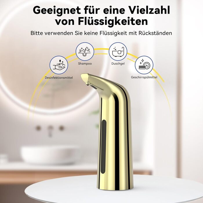 Автоматичний безконтактний диспенсер для мила з 4 рівнями регулювання, 400 мл, електричний, на батарейках, для встановлення на стільницю, з інфрачервоним сенсором (Бронзовий) (400мл Золотий)