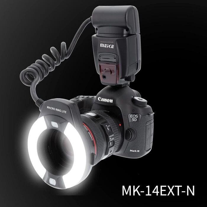 Meike MK-14EXT-C: Макро спалах Ring Lite з LED-лампою для Canon (5D Mark II, 6D, 7D, 50D, 60D, 70D, 550D, 600D, 650D, 700D)
