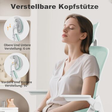 Офісний стіл Naspiro Bürostuhl: ергономічний стілець з сітчастою спинкою, підтримкою попереку, м'яким сидінням та регулюванням висоти. Кольори: сірий (зелений), з підголівником. Для дому та офісу.