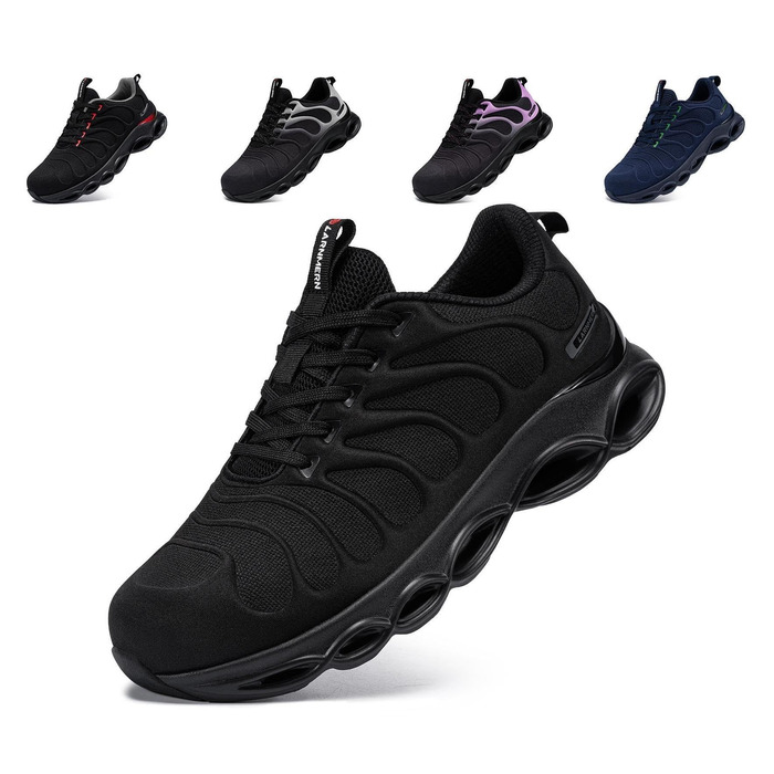 Черевики робочі з металевим підноском LARNMERN для чоловіків та жінок. Легкі, комфортні, кольорові, розмір 42.5 EU, чорний.